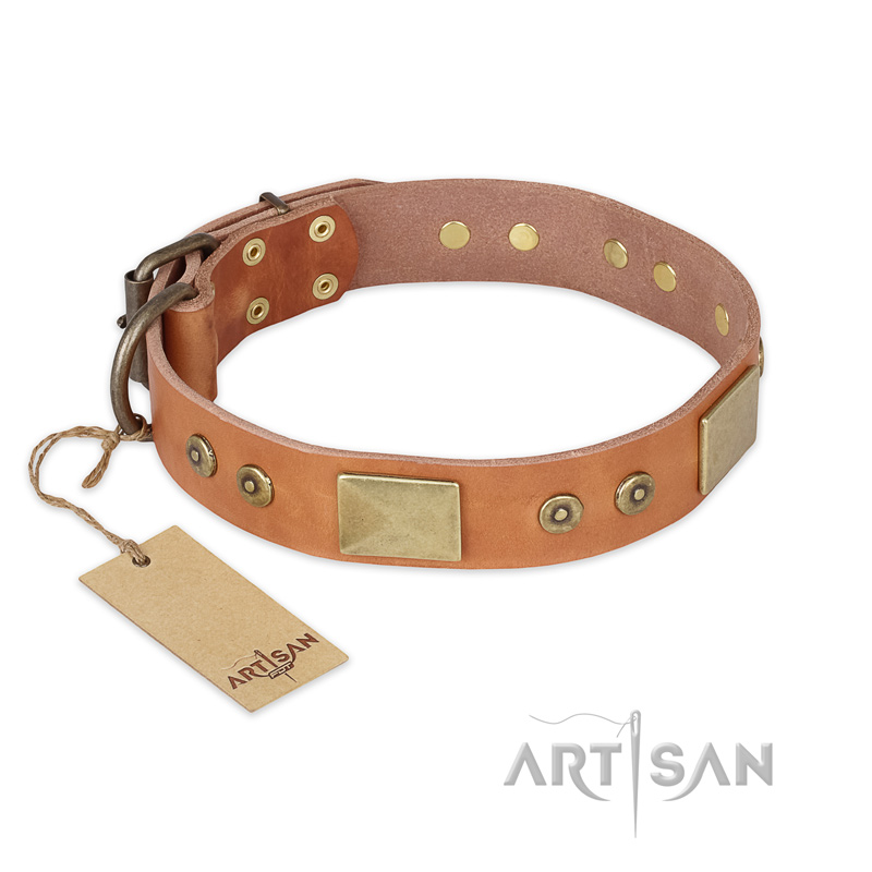 "The Middle Ages" FDT Artisan Handcrafted Tan Leather Golden Retriever Collar