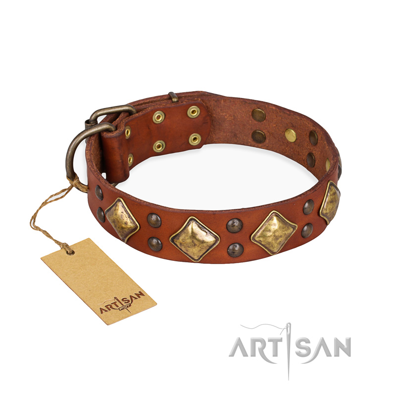 "Flight of Fancy" FDT Artisan Adorned Leather Golden Retriever Collar