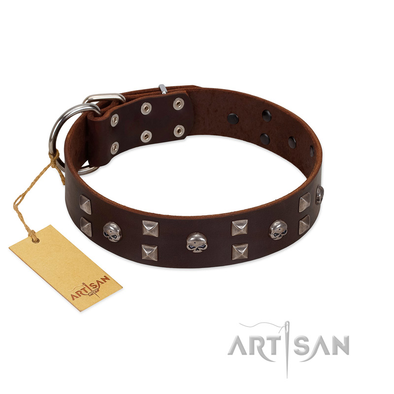 "Brown Shadow" Designer Handmade FDT Artisan Brown Leather Golden Retriever Collar