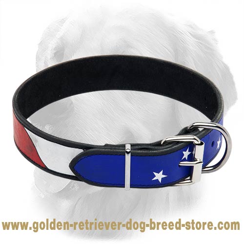 Patriotic American Flag Leather Collar for Golden Retrievers