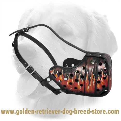 Custom Leather Muzzle With Painted Fire Flames