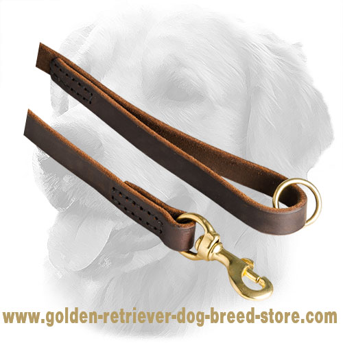 Strong Snap Hook on Leather Golden Retriever Leash 