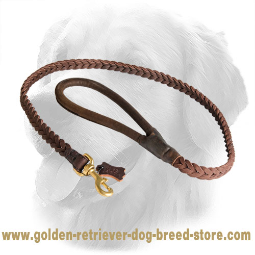 Leather Golden Retriever Leash with Fancy Braids