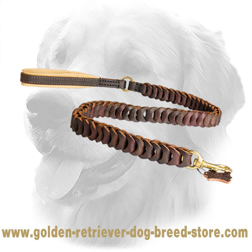 Leather Golden Retriever Leash with Fancy Braids