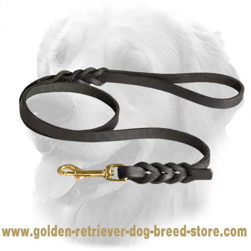 Leather Golden Retriever Leash with Fancy Braids
